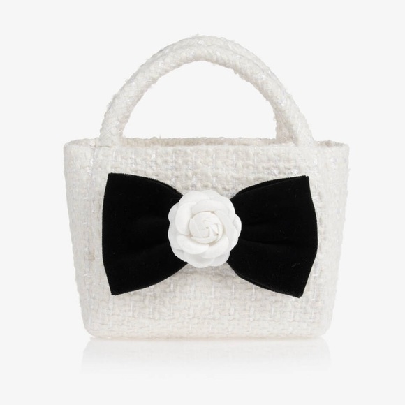 Tweed handbag with black flower/bow